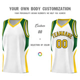Custom White Hunter Green and Gold Color Block Sports Uniform Basketball Jersey