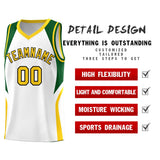 Custom White Hunter Green and Gold Color Block Sports Uniform Basketball Jersey