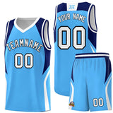 Custom Powder Blue Navy and White Color Block Sports Uniform Basketball Jersey