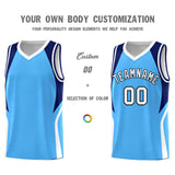 Custom Powder Blue Navy and White Color Block Sports Uniform Basketball Jersey