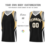 Custom Black Old Gold and White Color Block Sports Uniform Basketball Jersey