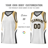 Custom White Old Gold and Black Color Block Sports Uniform Basketball Jersey