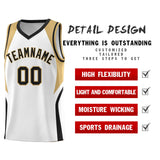 Custom White Old Gold and Black Color Block Sports Uniform Basketball Jersey