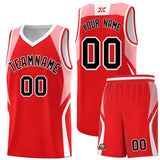 Custom Red Light Pink and White Color Block Sports Uniform Basketball Jersey