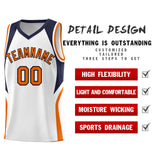 Custom White Navy and Orange Color Block Sports Uniform Basketball Jersey