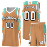 Custom Buckskin Brown Blue and White Color Block Sports Uniform Basketball Jersey