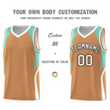 Custom Buckskin Brown Blue and White Color Block Sports Uniform Basketball Jersey