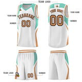 Custom White Blue and Buckskin Brown Color Block Sports Uniform Basketball Jersey