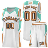 Custom White Blue and Buckskin Brown Color Block Sports Uniform Basketball Jersey