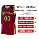 Custom Crimson Old Gold and Black Color Block Sports Uniform Basketball Jersey