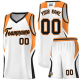 Custom White Gold Orange and Black Color Block Sports Uniform Basketball Jersey