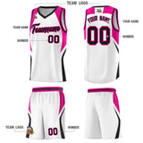 Custom White Pink and Black Color Block Sports Uniform Basketball Jersey