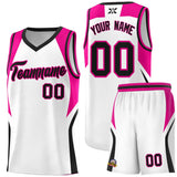 Custom White Pink and Black Color Block Sports Uniform Basketball Jersey