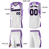 Custom White Light Purple and Purple Color Block Sports Uniform Basketball Jersey