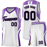 Custom White Light Purple and Purple Color Block Sports Uniform Basketball Jersey