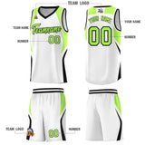 Custom White Fluorescent Green and Black Color Block Sports Uniform Basketball Jersey