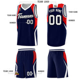 Custom Navy Red and White Color Block Sports Uniform Basketball Jersey