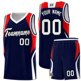 Custom Navy Red and White Color Block Sports Uniform Basketball Jersey