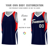 Custom Navy Red and White Color Block Sports Uniform Basketball Jersey