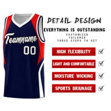 Custom Navy Red and White Color Block Sports Uniform Basketball Jersey