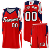 Custom Red Navy and White Color Block Sports Uniform Basketball Jersey