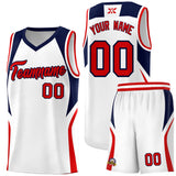 Custom White Navy and Red Color Block Sports Uniform Basketball Jersey