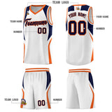 Custom White Navy and Orange Color Block Sports Uniform Basketball Jersey