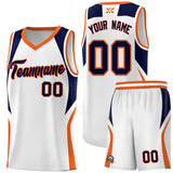 Custom White Navy and Orange Color Block Sports Uniform Basketball Jersey