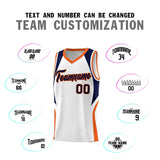 Custom White Navy and Orange Color Block Sports Uniform Basketball Jersey