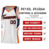 Custom White Navy and Orange Color Block Sports Uniform Basketball Jersey