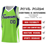 Custom Neon Green Navy and White Color Block Sports Uniform Basketball Jersey