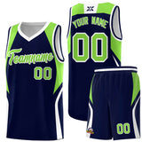 Custom Navy Neon Green and White Color Block Sports Uniform Basketball Jersey