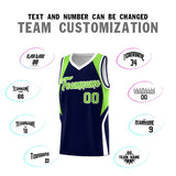 Custom Navy Neon Green and White Color Block Sports Uniform Basketball Jersey