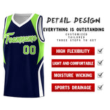 Custom Navy Neon Green and White Color Block Sports Uniform Basketball Jersey