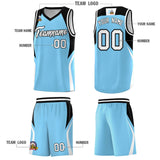 Custom Light Blue Black and White Color Block Sports Uniform Basketball Jersey