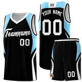 Custom Black Light Blue and White Color Block Sports Uniform Basketball Jersey