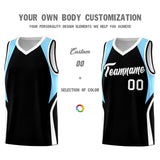 Custom Black Light Blue and White Color Block Sports Uniform Basketball Jersey