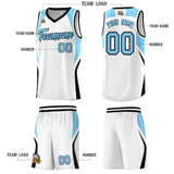 Custom White Light Blue and Black Color Block Sports Uniform Basketball Jersey