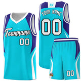 Custom Sky Blue Royal and White Color Block Sports Uniform Basketball Jersey