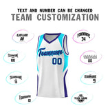Custom White Sky Blue and Royal Color Block Sports Uniform Basketball Jersey