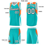 Custom Aqua Orange and White Color Block Sports Uniform Basketball Jersey