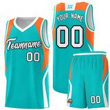 Custom Aqua Orange and White Color Block Sports Uniform Basketball Jersey