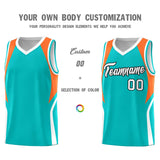 Custom Aqua Orange and White Color Block Sports Uniform Basketball Jersey