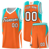 Custom Orange Aqua and White Color Block Sports Uniform Basketball Jersey