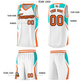Custom White Aqua and Orange Color Block Sports Uniform Basketball Jersey