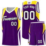 Custom Purple Gold and White Color Block Sports Uniform Basketball Jersey