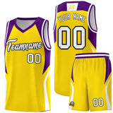 Custom Gold Purple and White Color Block Sports Uniform Basketball Jersey