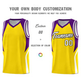 Custom Gold Purple and White Color Block Sports Uniform Basketball Jersey