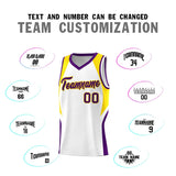 Custom White Gold and Purple Color Block Sports Uniform Basketball Jersey