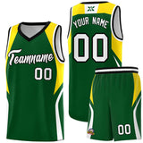 Custom Hunter Green Gold and White Color Block Sports Uniform Basketball Jersey